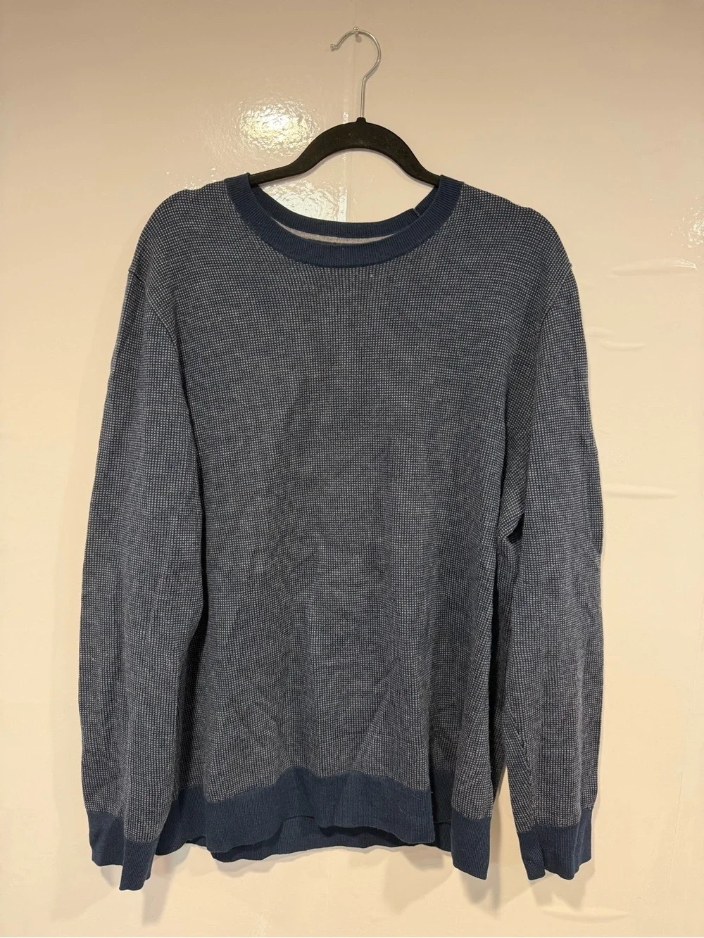 Banana Republic Italian Merino Yarn Crewneck Waffle-Knit Sweater in Blue